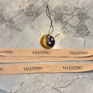 Valentino Gold holiday ornament or gift tag w Valentino branded ribbon 77”
